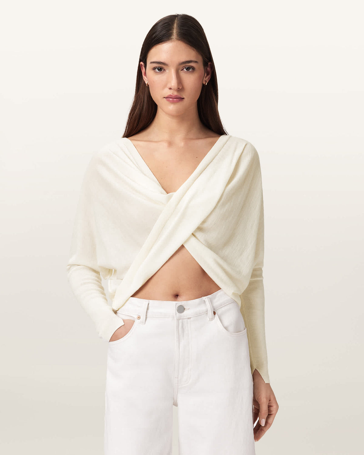 Julieana Wrap Merino Wool Jumper Chalk White