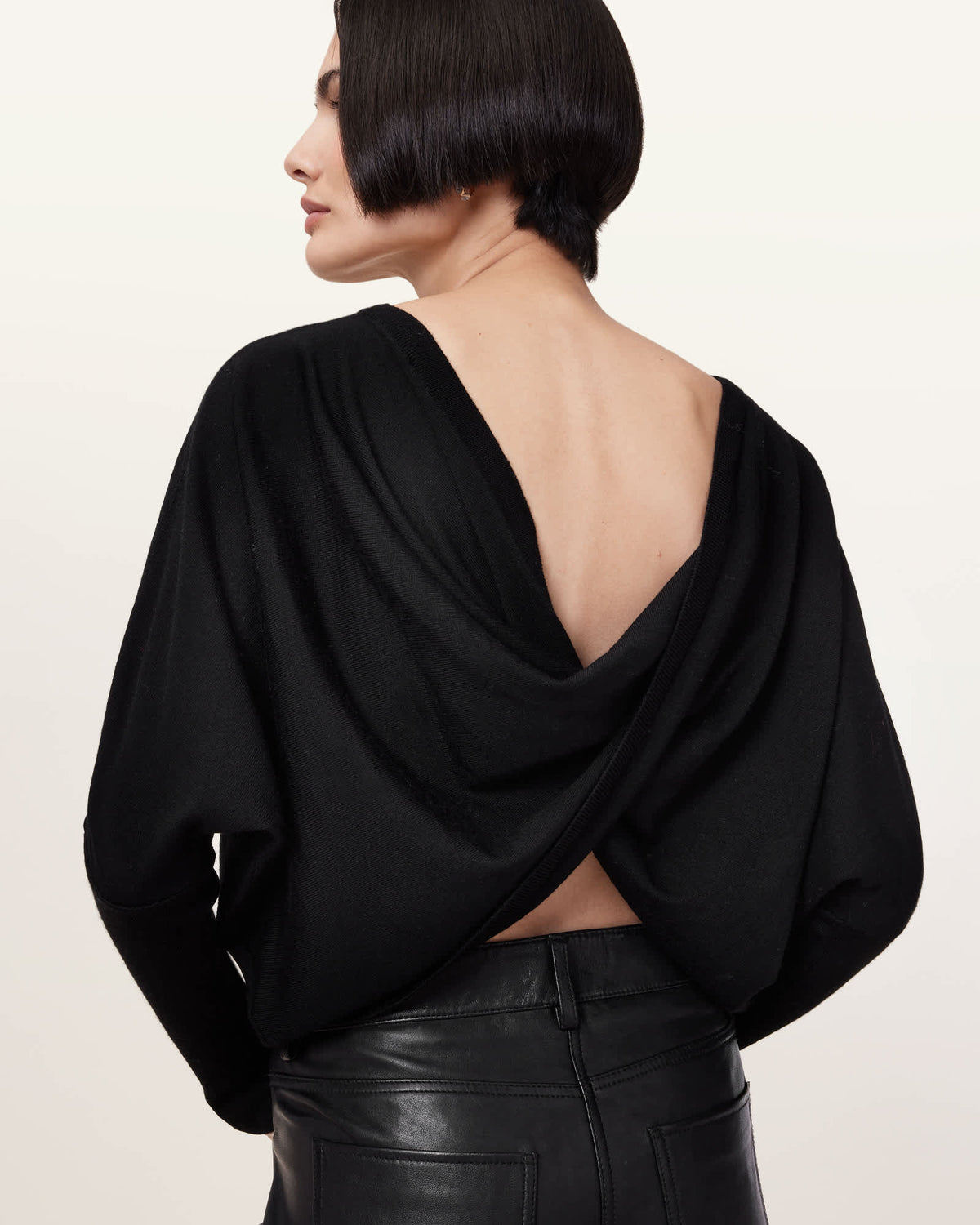 Julieana Wrap Merino Wool Jumper Black