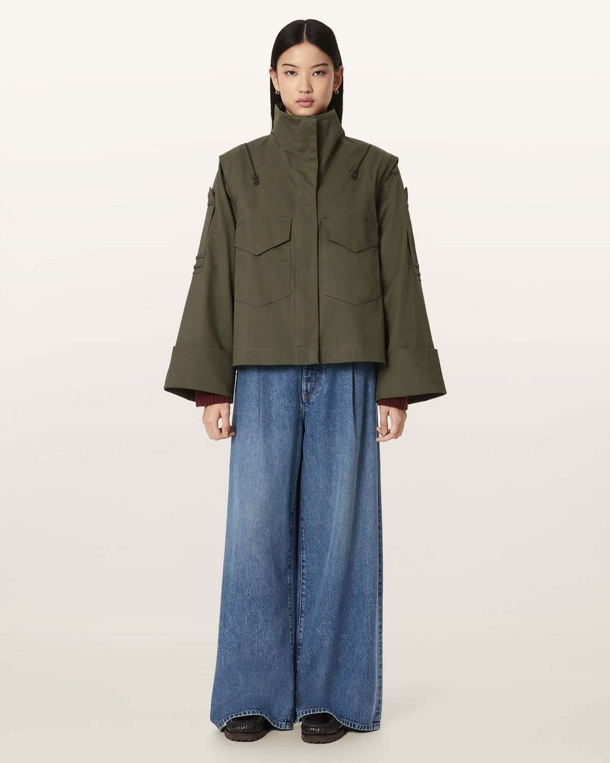 Leighton Cotton Utility Jacket Dark Khaki Green