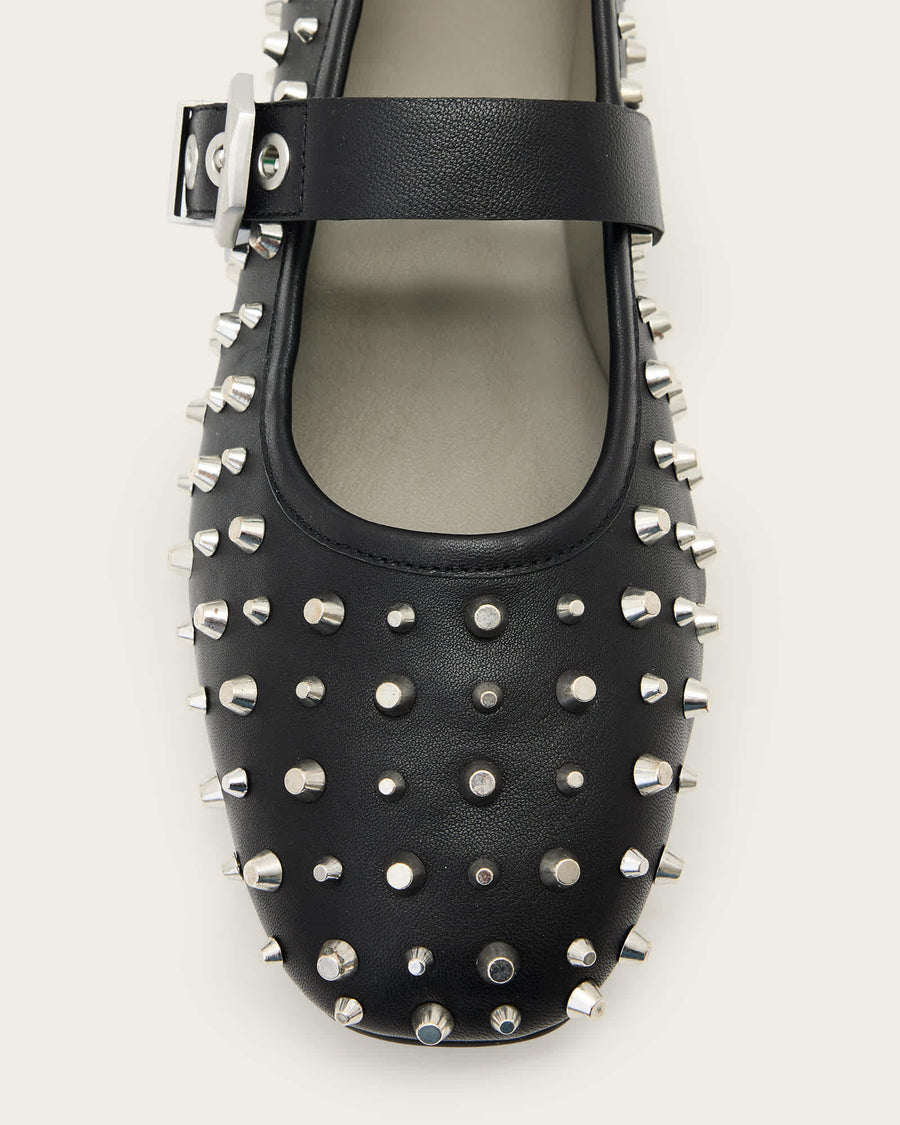 Holly Leather Stud Ballet Flats Black