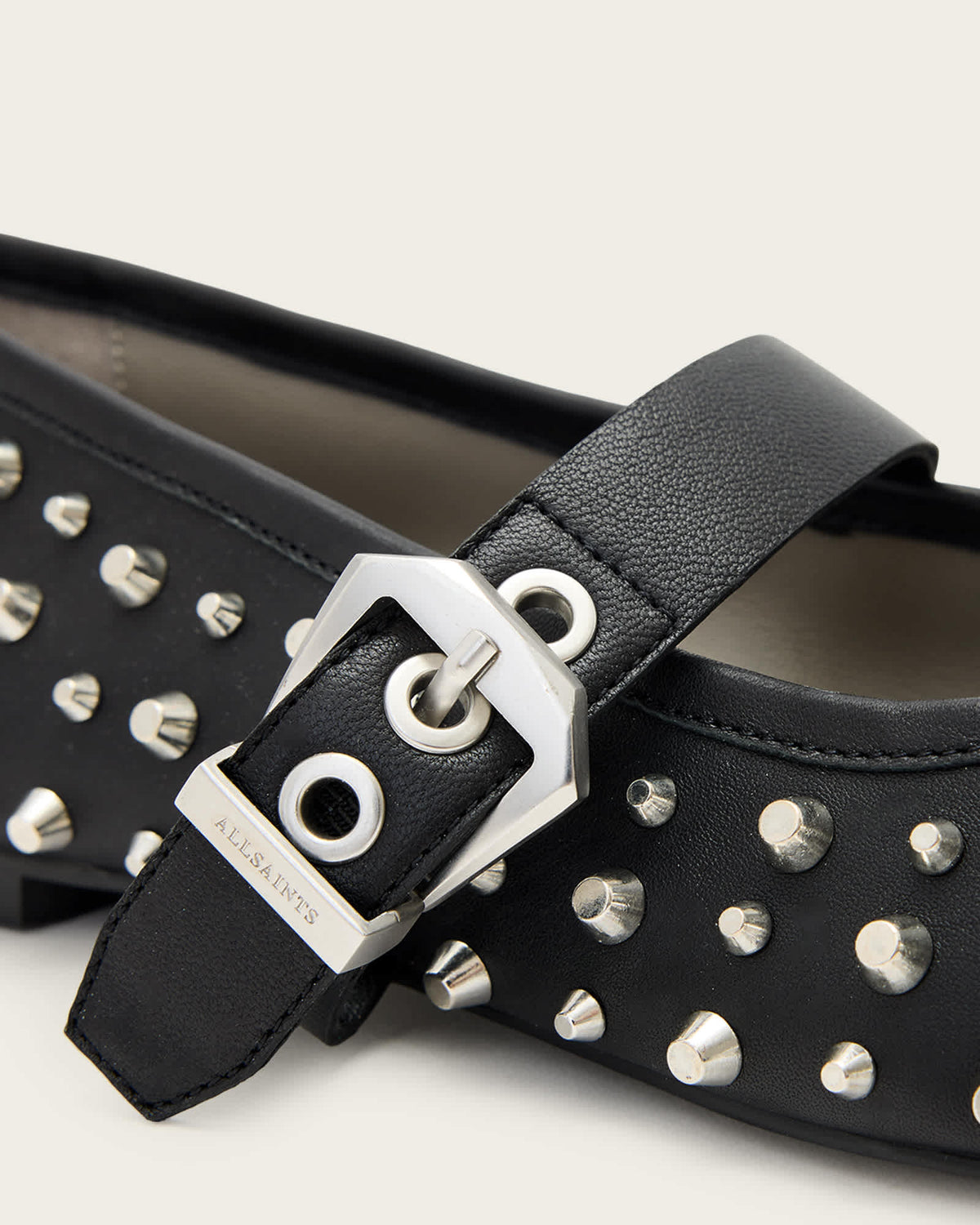 Holly Leather Stud Ballet Flats Black