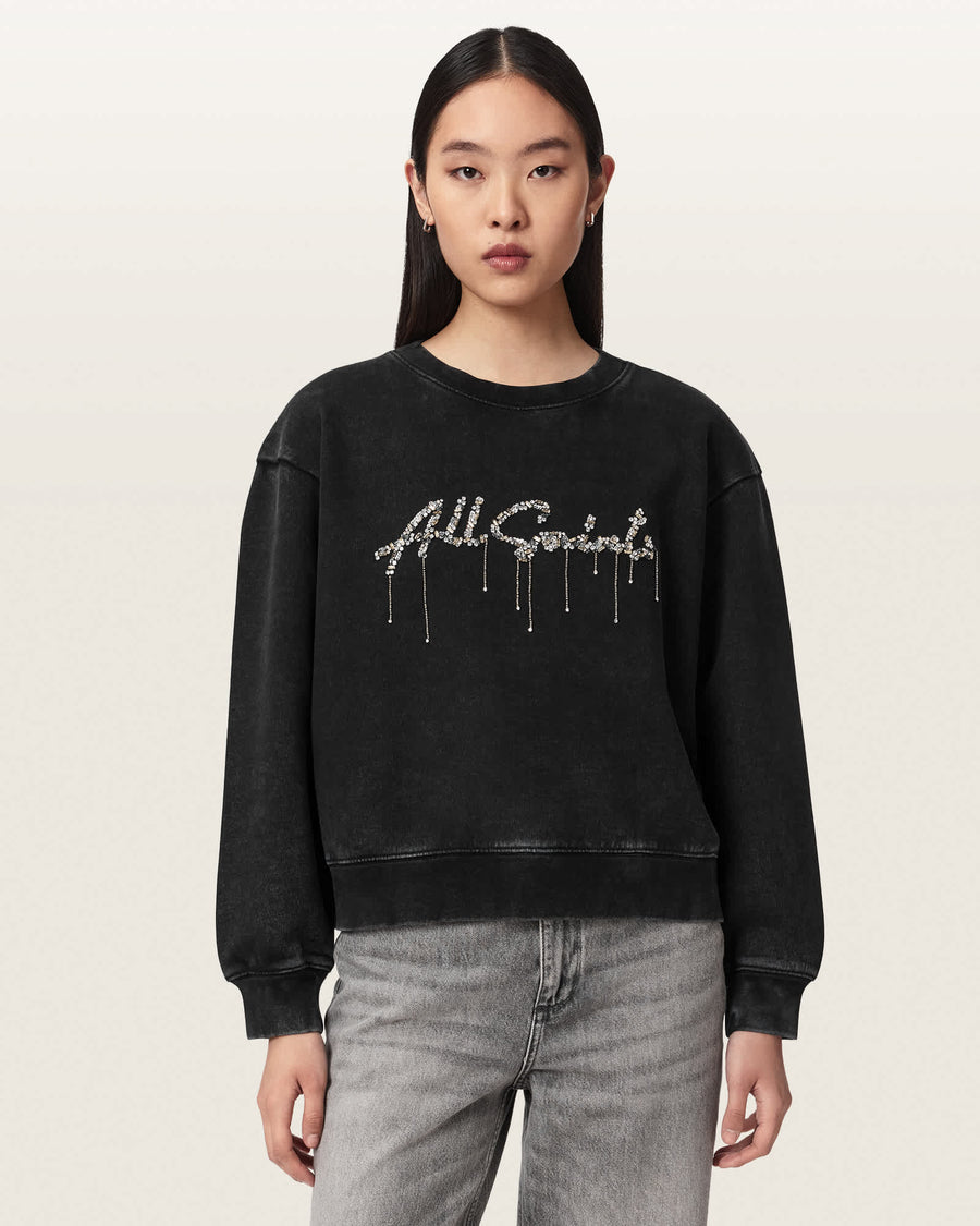 Chains Pippa Embellished Sweatshirt Washed Black