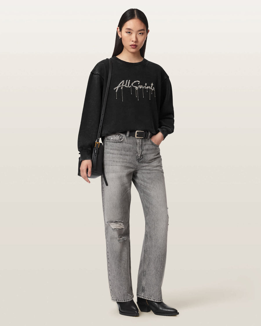 Chains Pippa Embellished Sweatshirt Washed Black