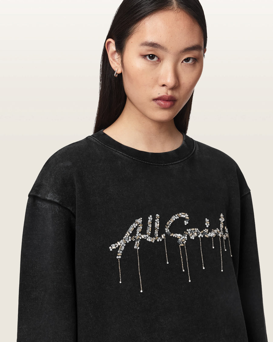 Chains Pippa Embellished Sweatshirt Washed Black
