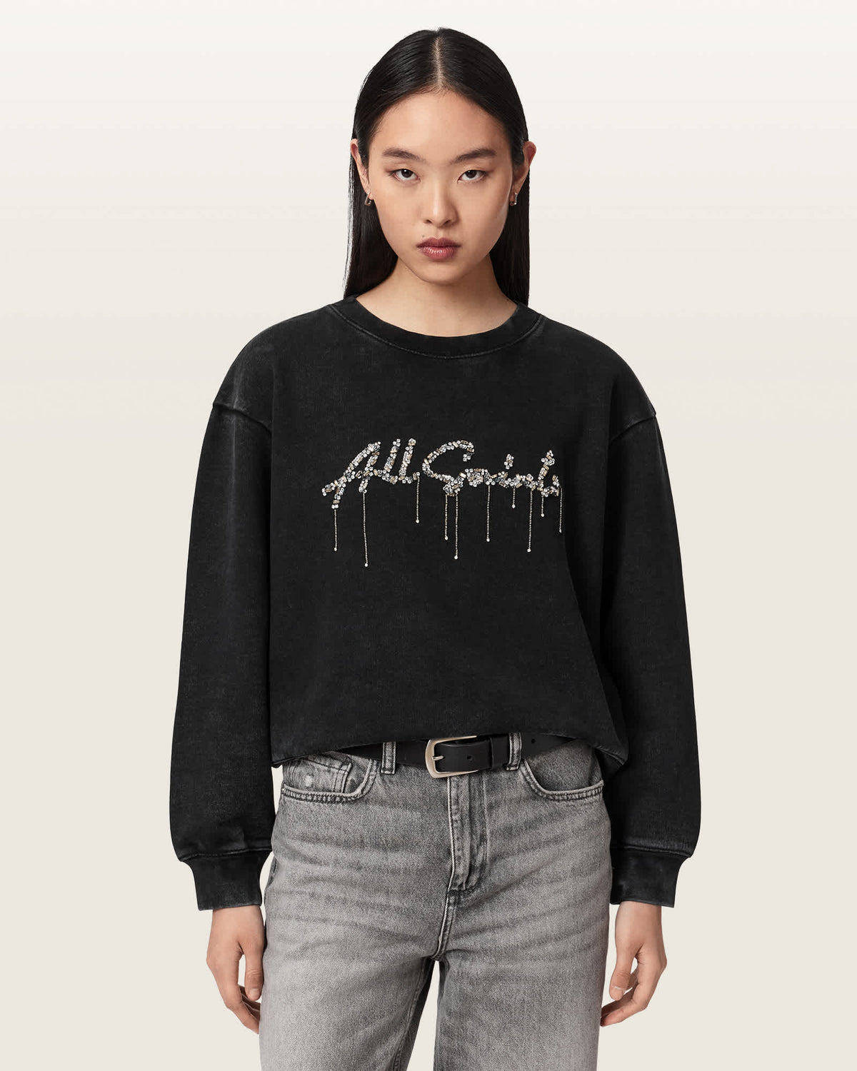 Chains Pippa Embellished Sweatshirt Washed Black