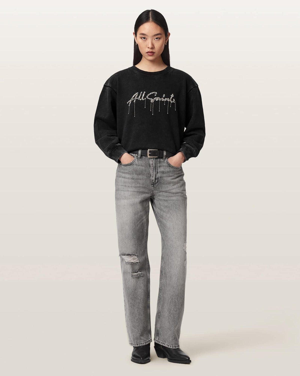 Chains Pippa Embellished Sweatshirt Washed Black