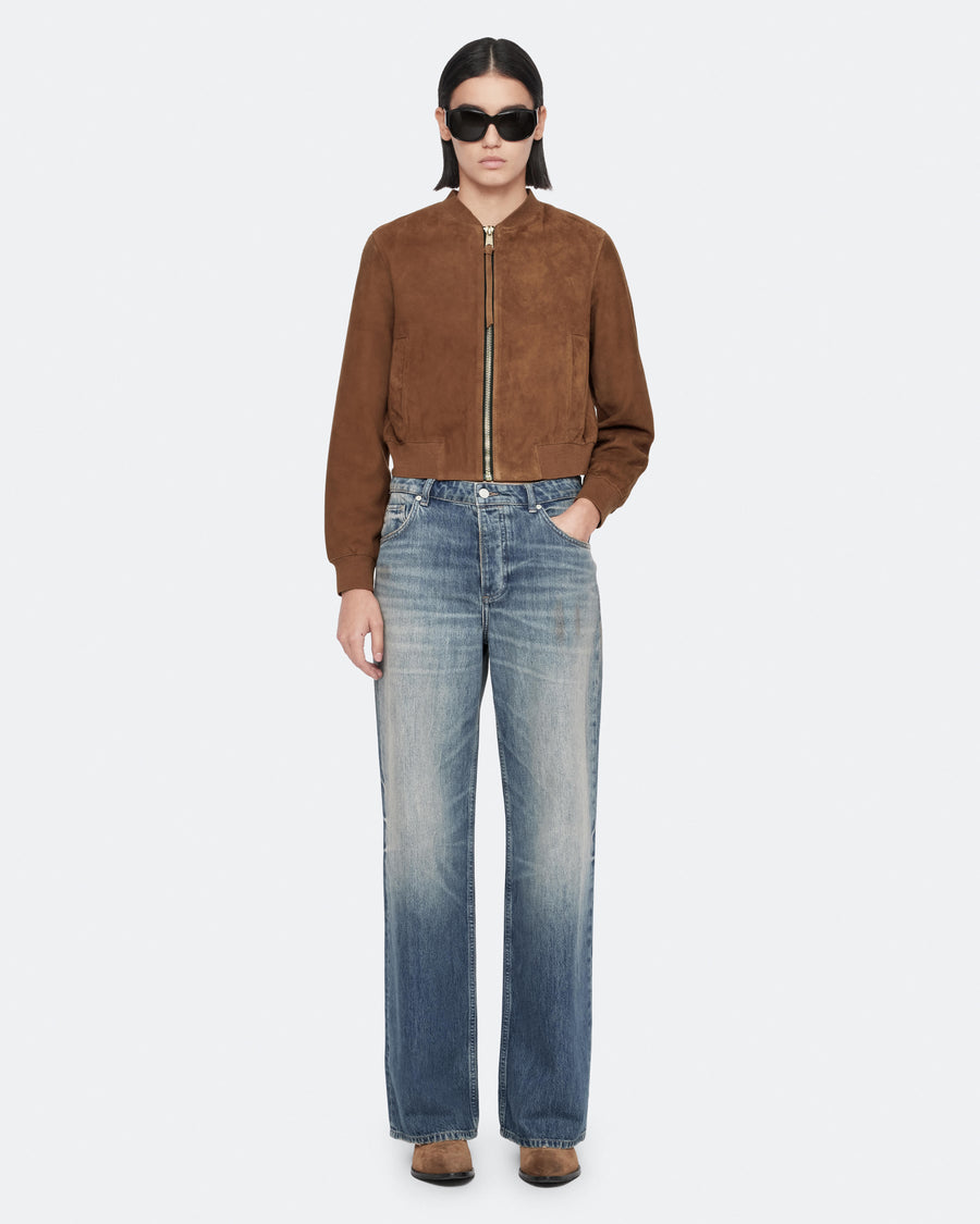 Orten Suede Bomber Jacket COGNAC BROWN