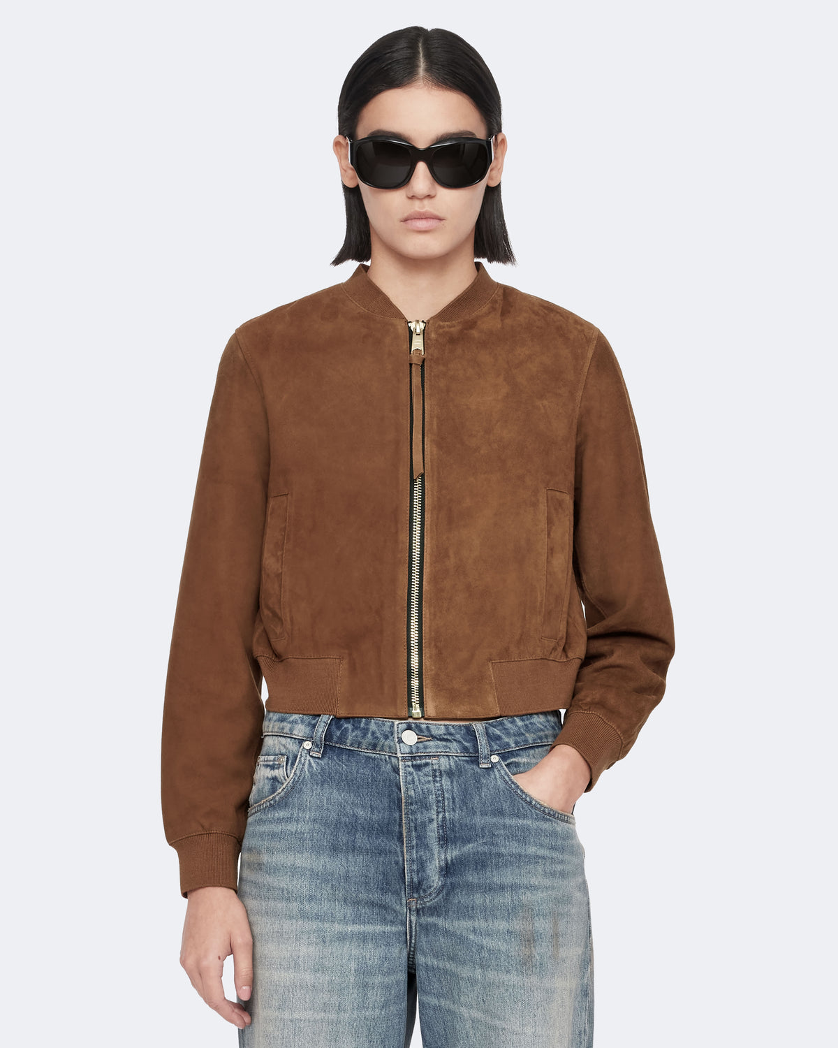 Orten Suede Bomber Jacket COGNAC BROWN