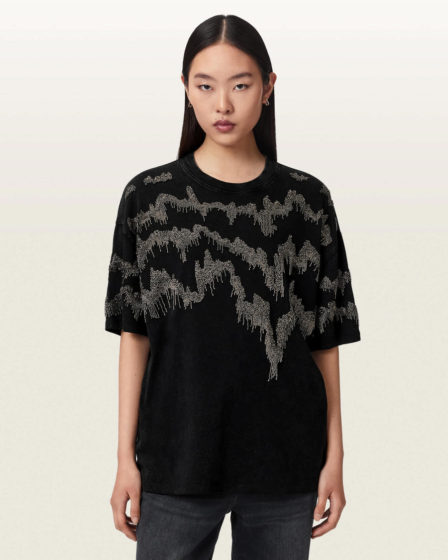Maia Etta Oversized Embellished T-Shirt Washed Black