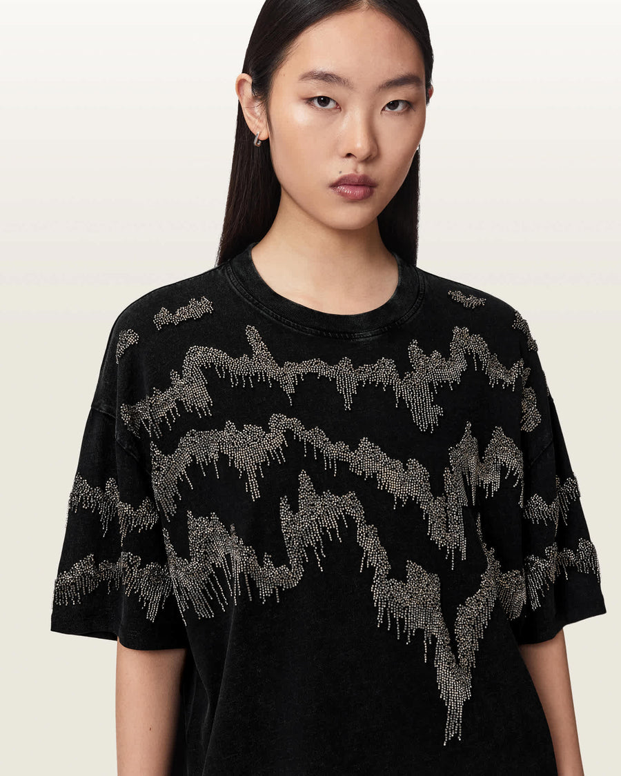 Maia Etta Oversized Embellished T-Shirt Washed Black