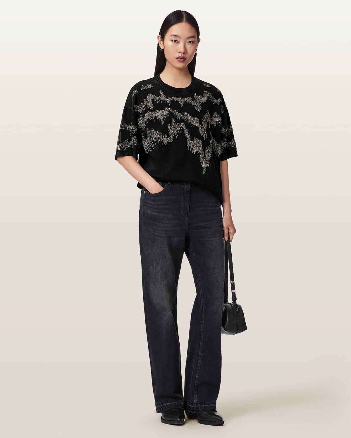 Maia Etta Oversized Embellished T-Shirt Washed Black