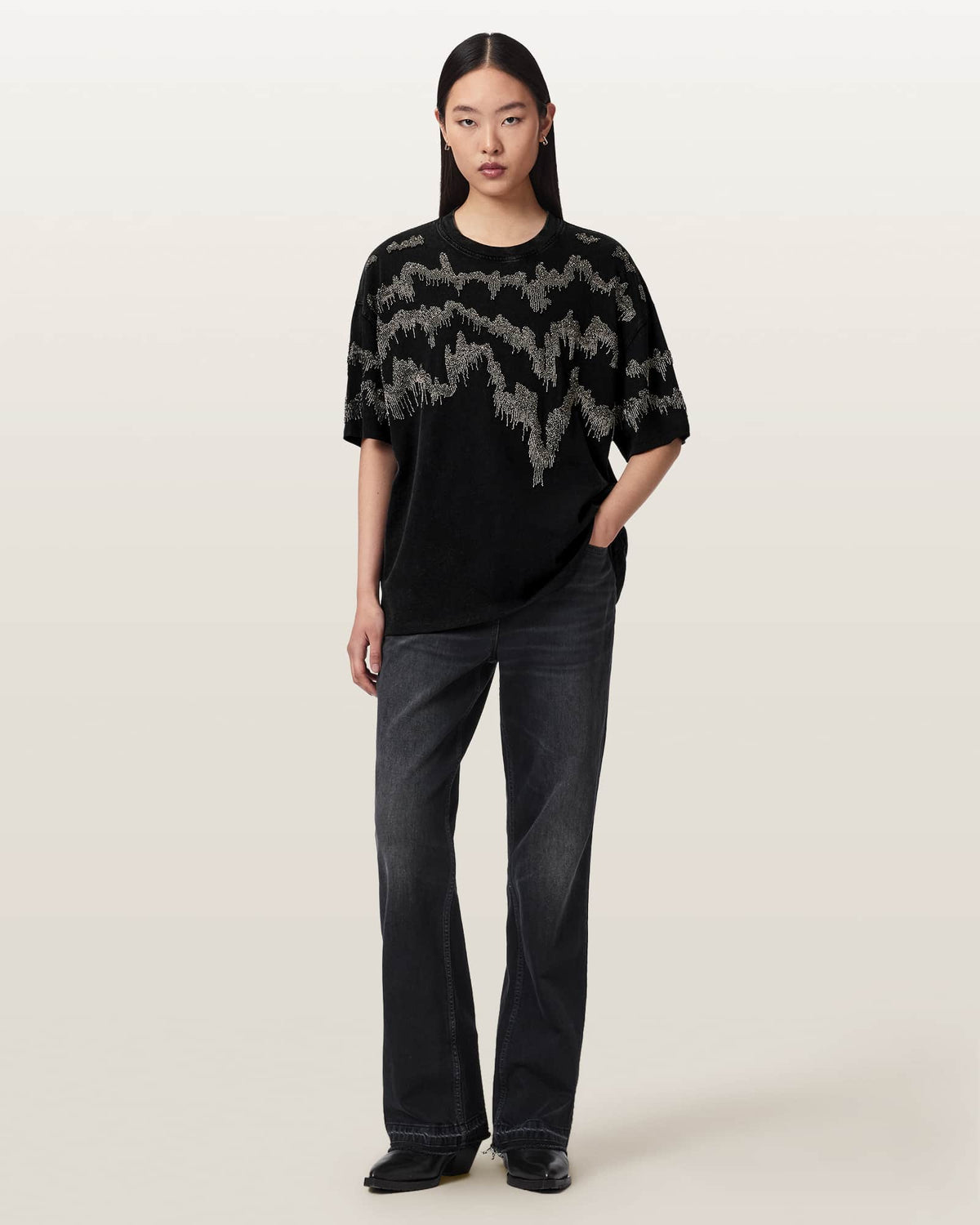 Maia Etta Oversized Embellished T-Shirt Washed Black