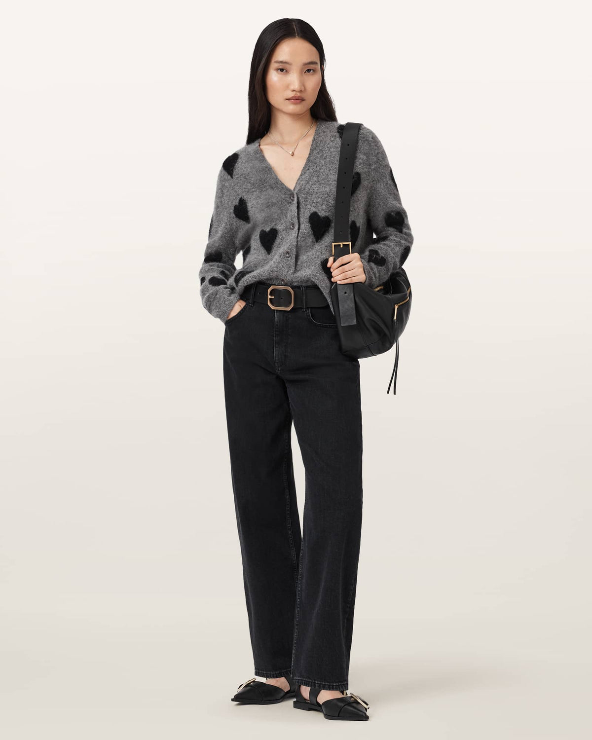Amora Jacquard Brushed Cardigan Grey/Black