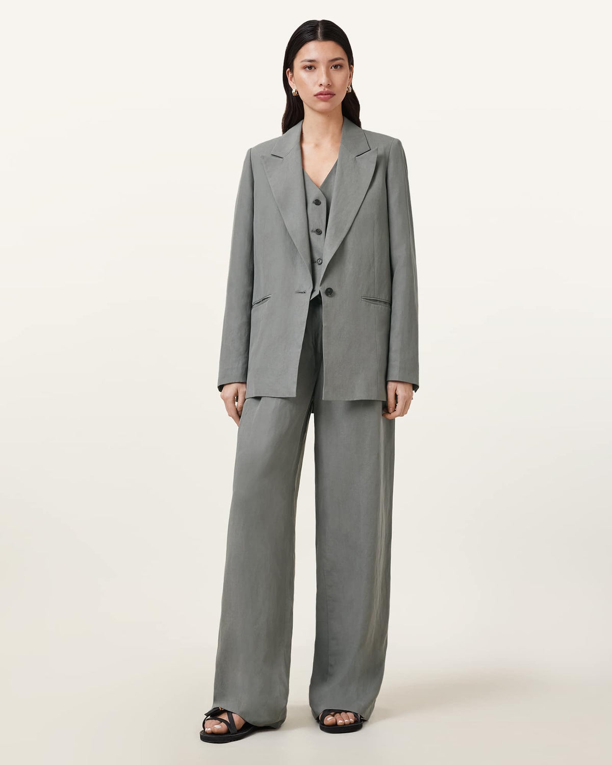 Averie Tencel Relaxed Fit Linen Blend Blazer Grey