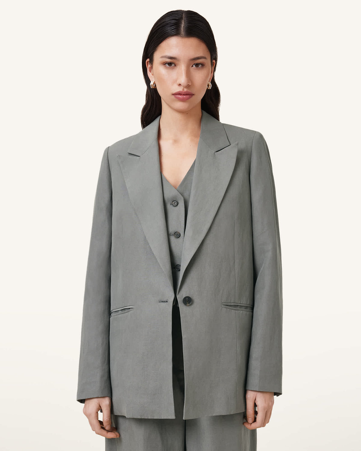 Averie Tencel Relaxed Fit Linen Blend Blazer Grey