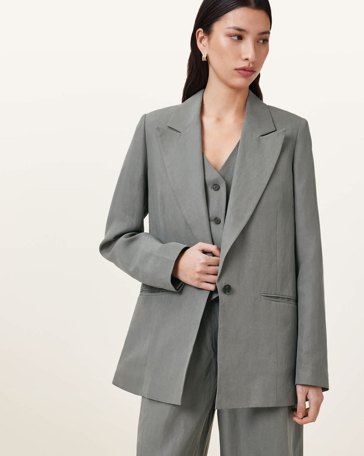 Averie Tencel Relaxed Fit Linen Blend Blazer Grey