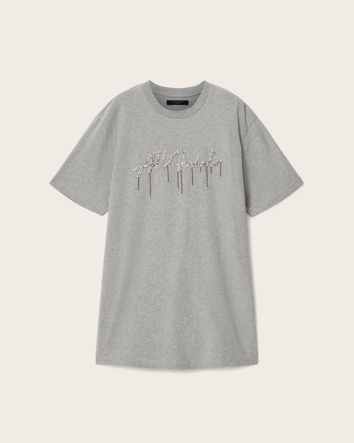 Chains Embellished T-Shirt Mini Dress Grey Melange