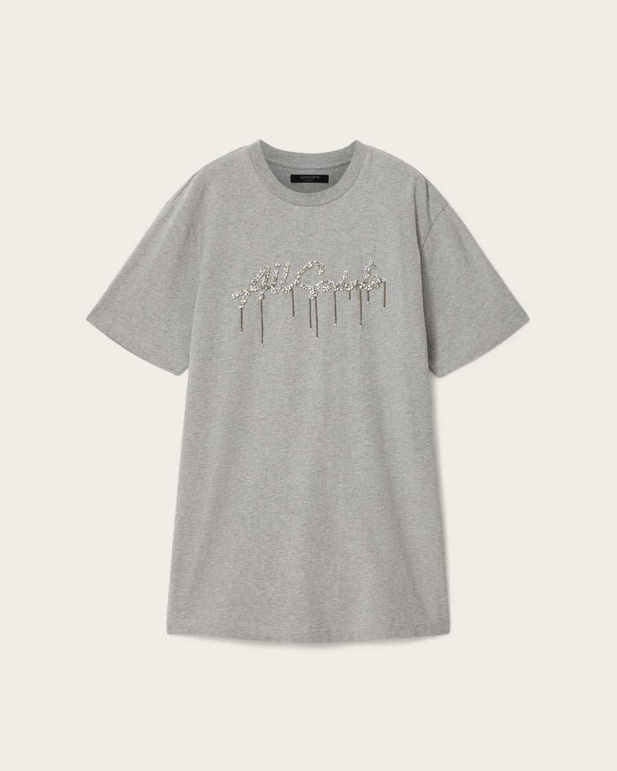Chains Embellished T-Shirt Mini Dress Grey Melange
