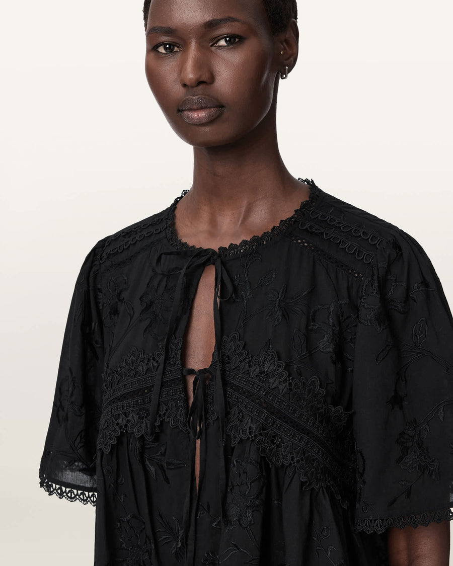 Lillith Embroidered Short Sleeve Top Black