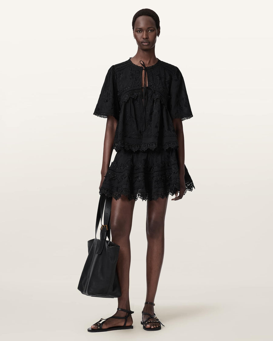 Lillith Embroidered Short Sleeve Top Black