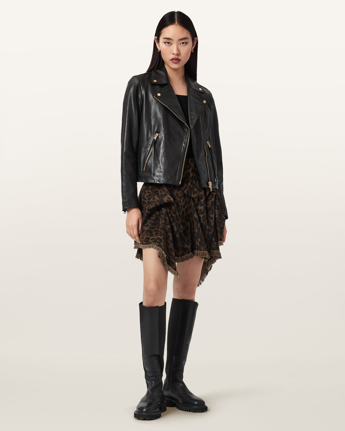 Crissy Leopard Print Denim Mini Skirt