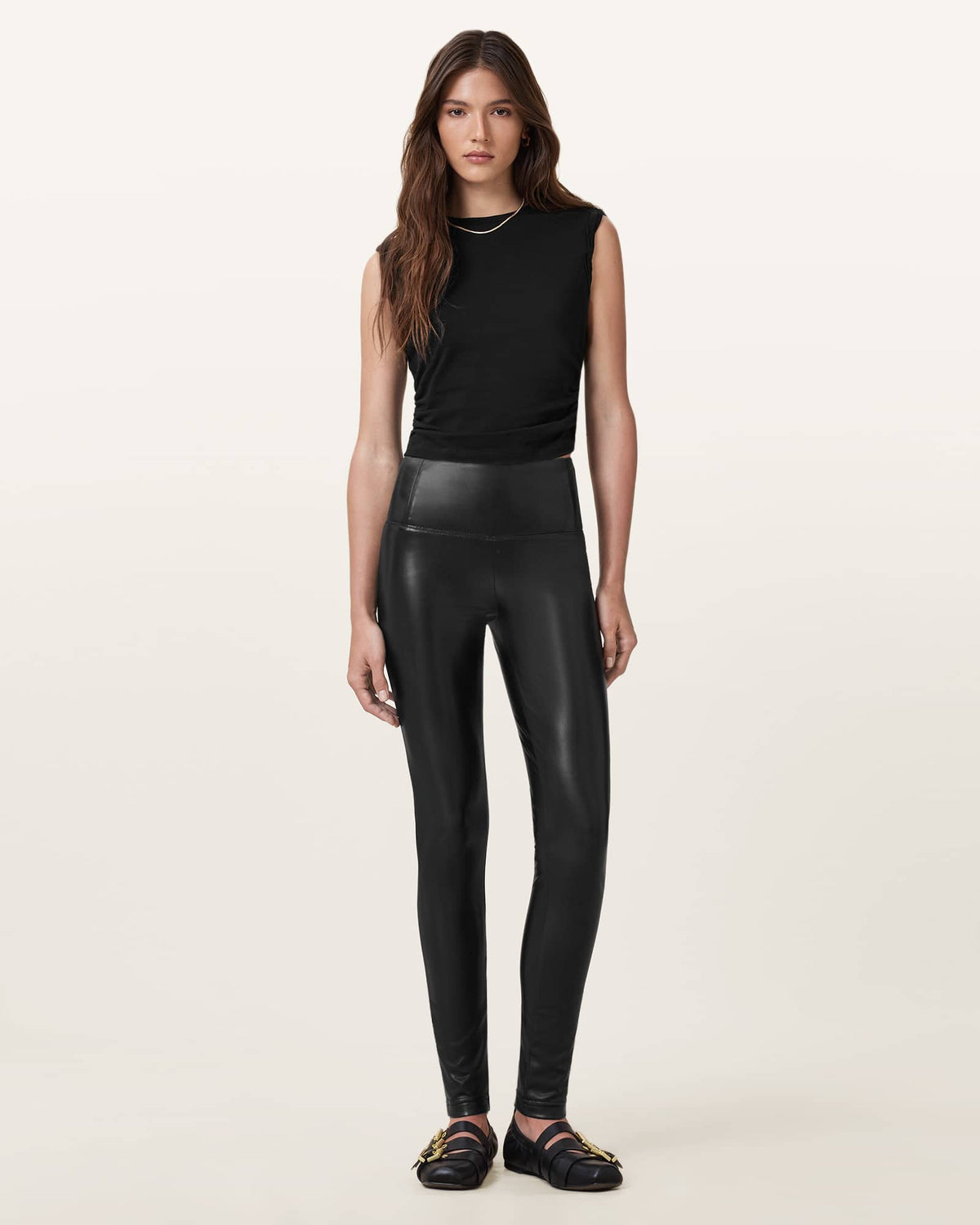 Cora High-Rise Faux Leggings Black