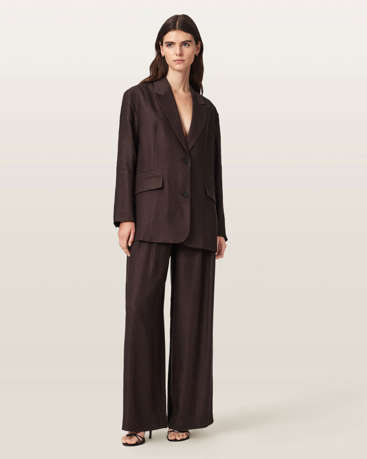 Charley Relaxed Fit Linen Blend Trousers Bitter Brown