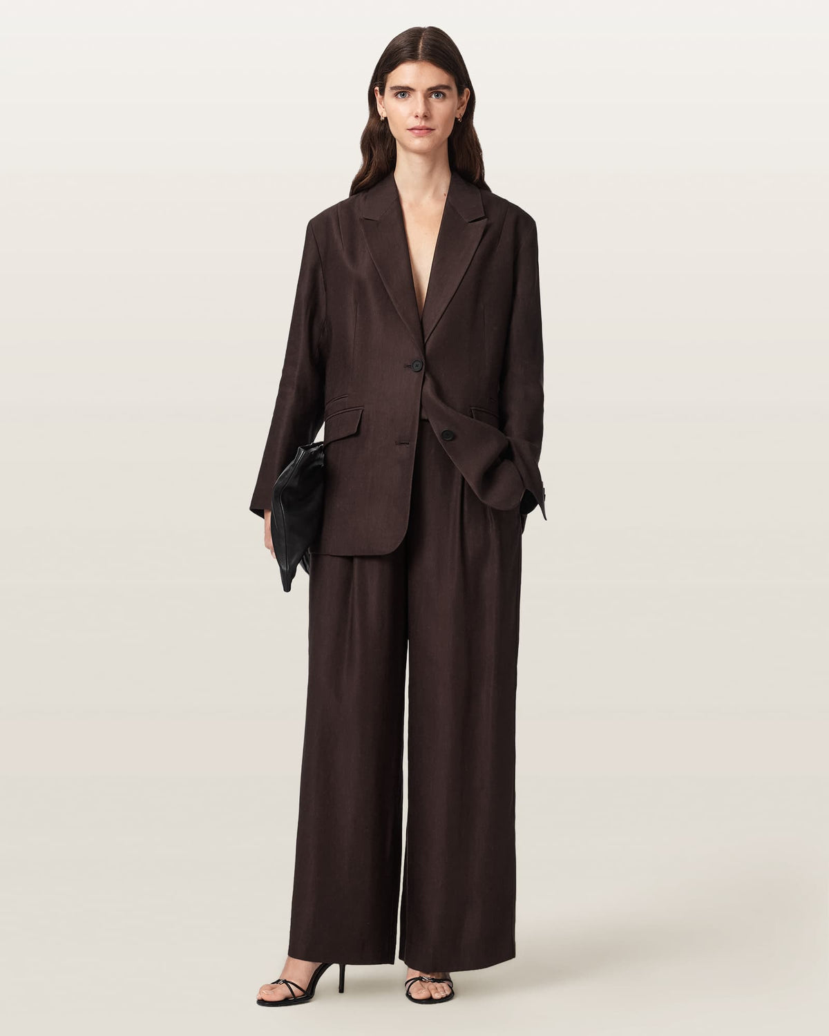 Charley Relaxed Fit Linen Blend Trousers Bitter Brown