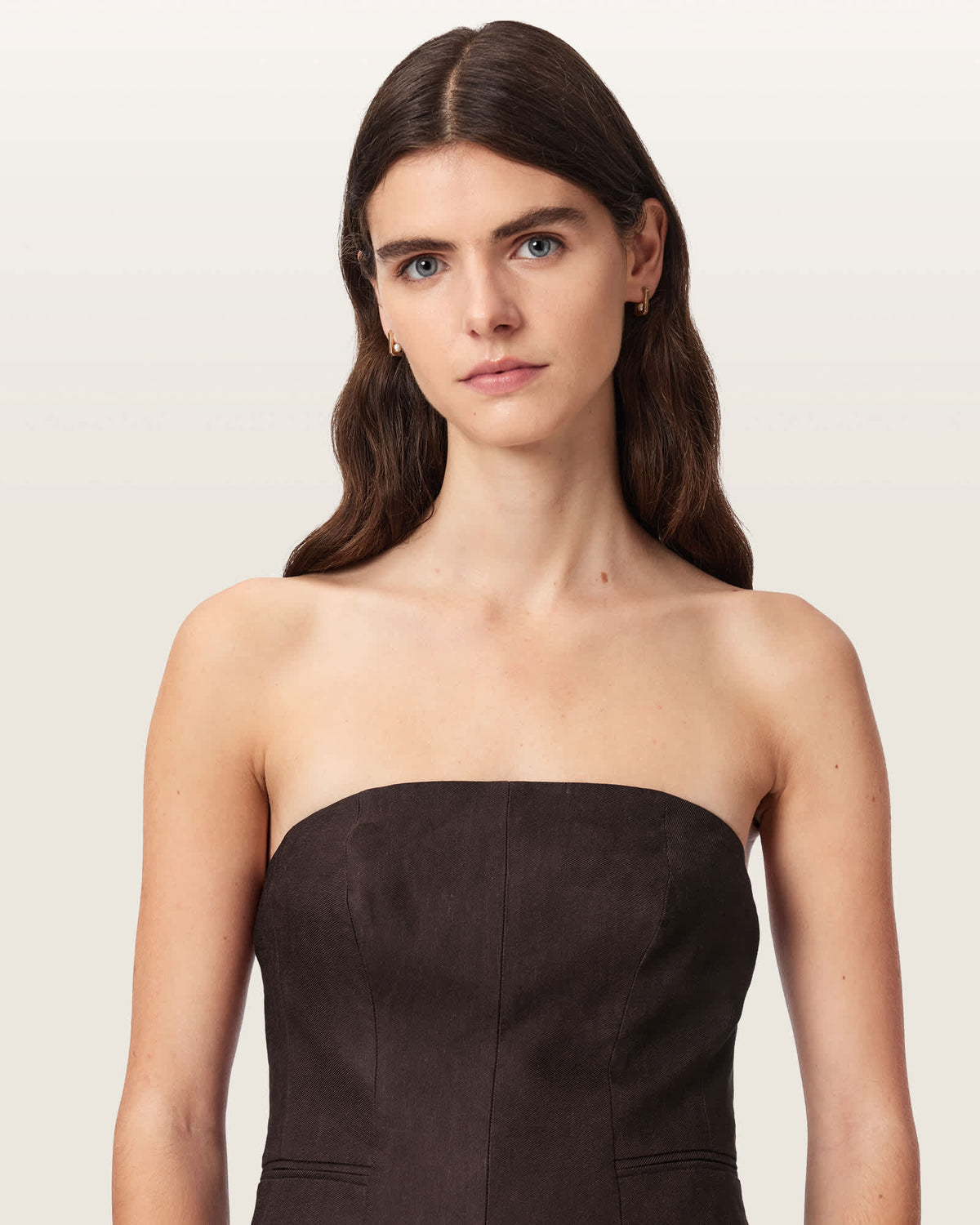Charley Bodycon Fit Linen Blend Bodice Bitter Brown