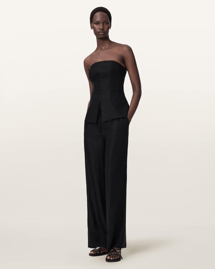 Charley Bodycon Fit Linen Blend Bodice Black