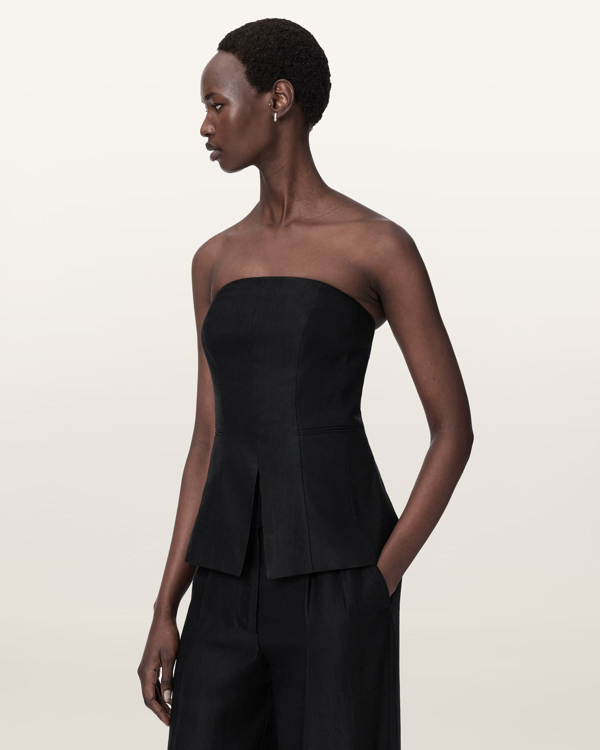Charley Bodycon Fit Linen Blend Bodice Black