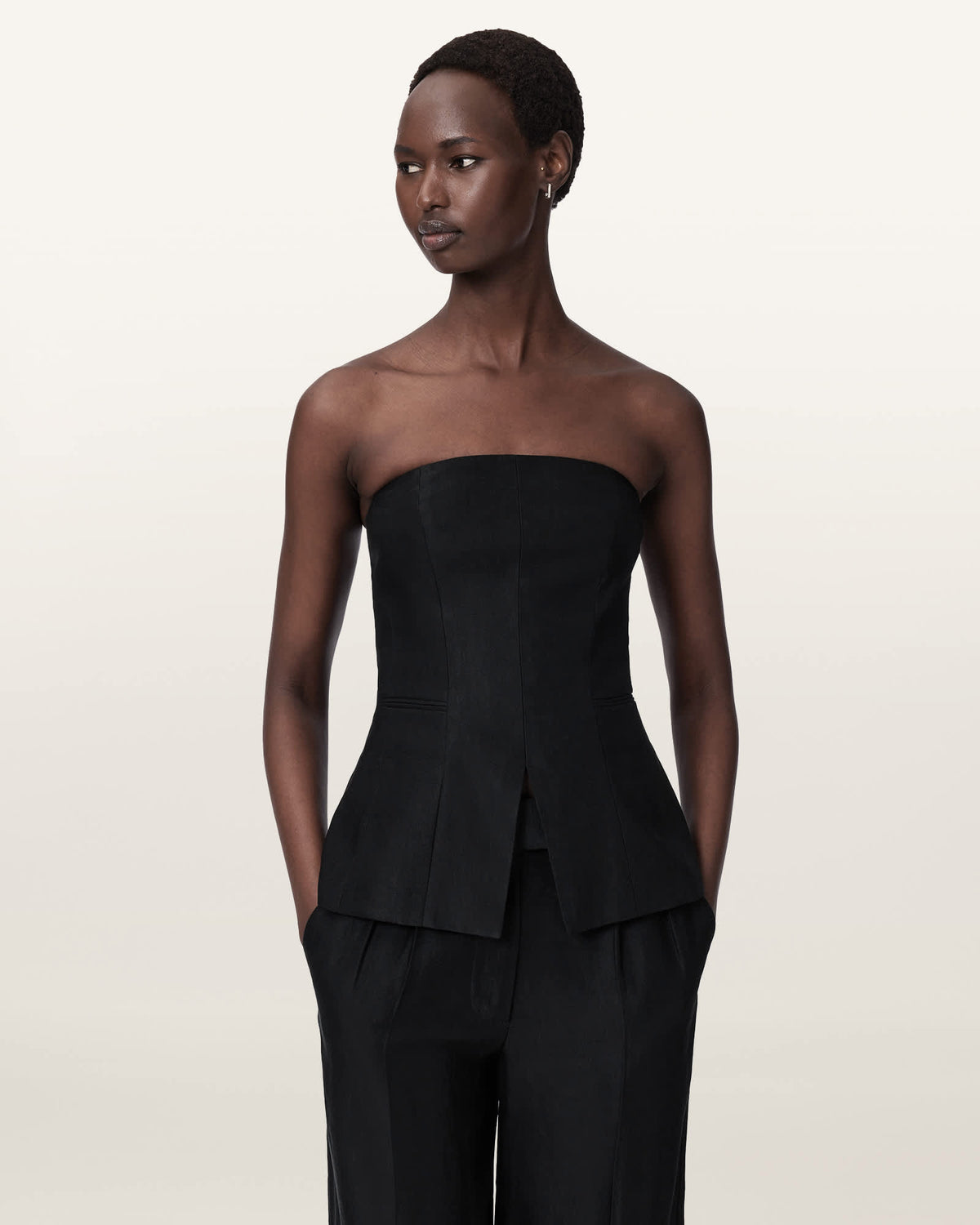 Charley Bodycon Fit Linen Blend Bodice Black