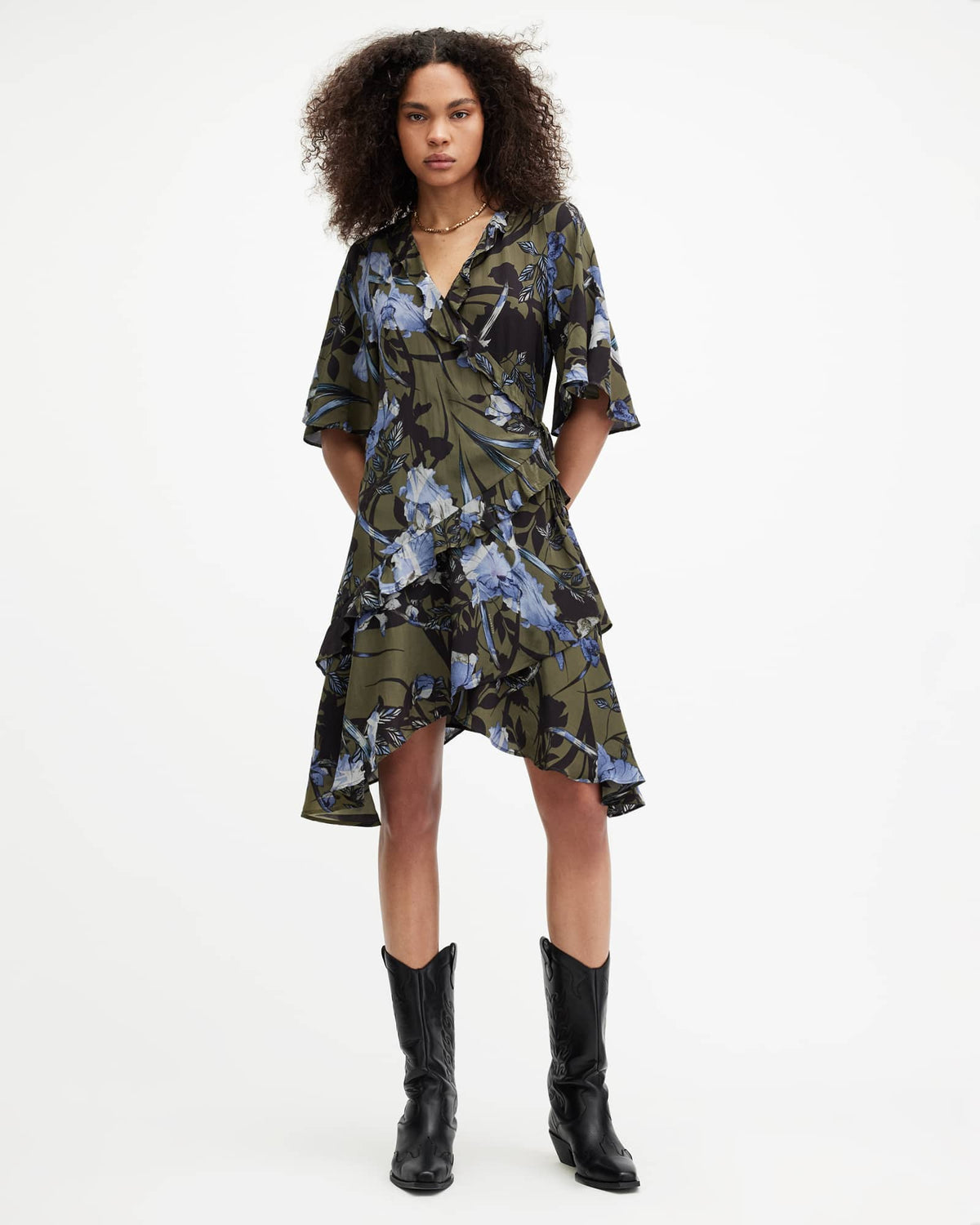 Meagan Batu Wrap Over Mini Dress DEEP KHAKI GREEN