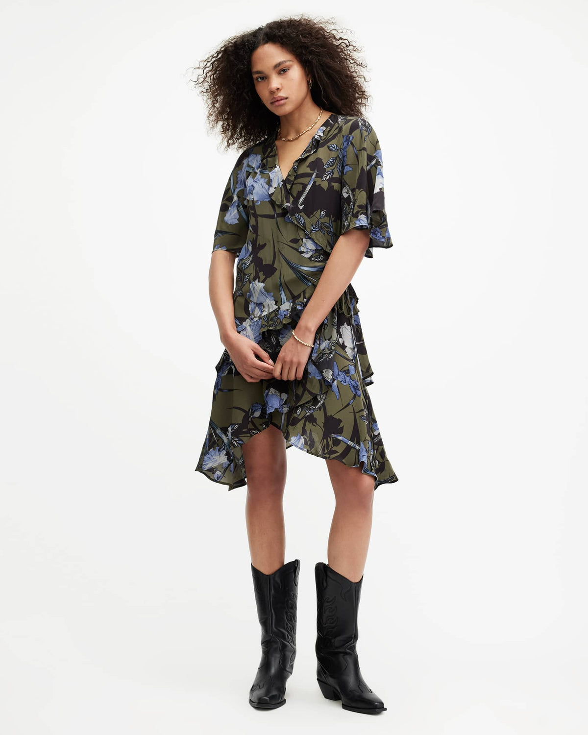 Meagan Batu Wrap Over Mini Dress DEEP KHAKI GREEN