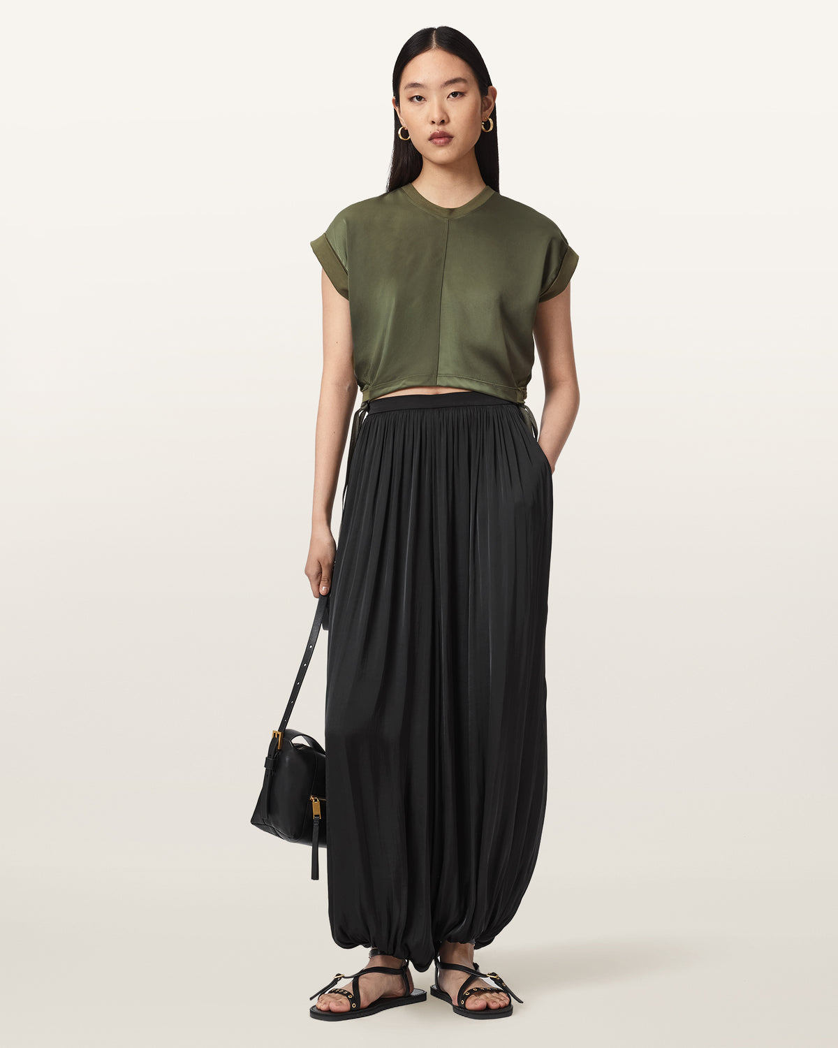 Mira Cropped Satin Drawcord T-Shirt