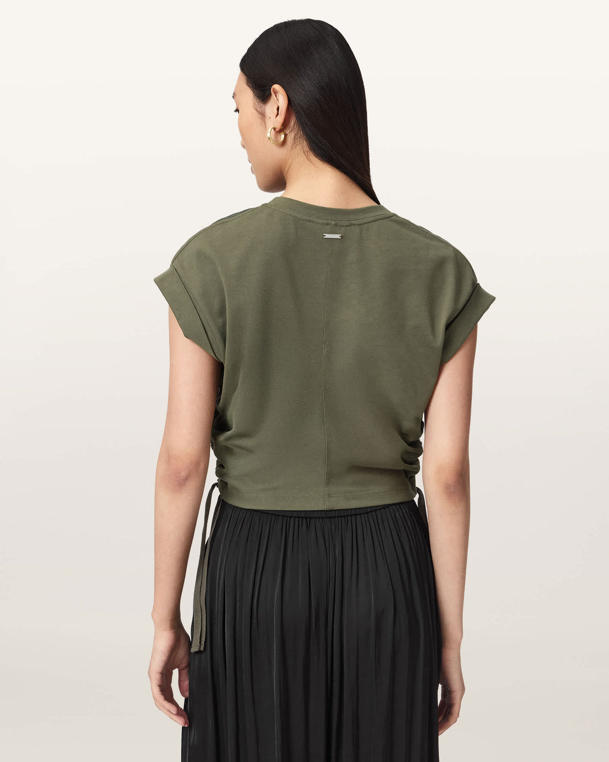 Mira Cropped Satin Drawcord T-Shirt WILD GREEN