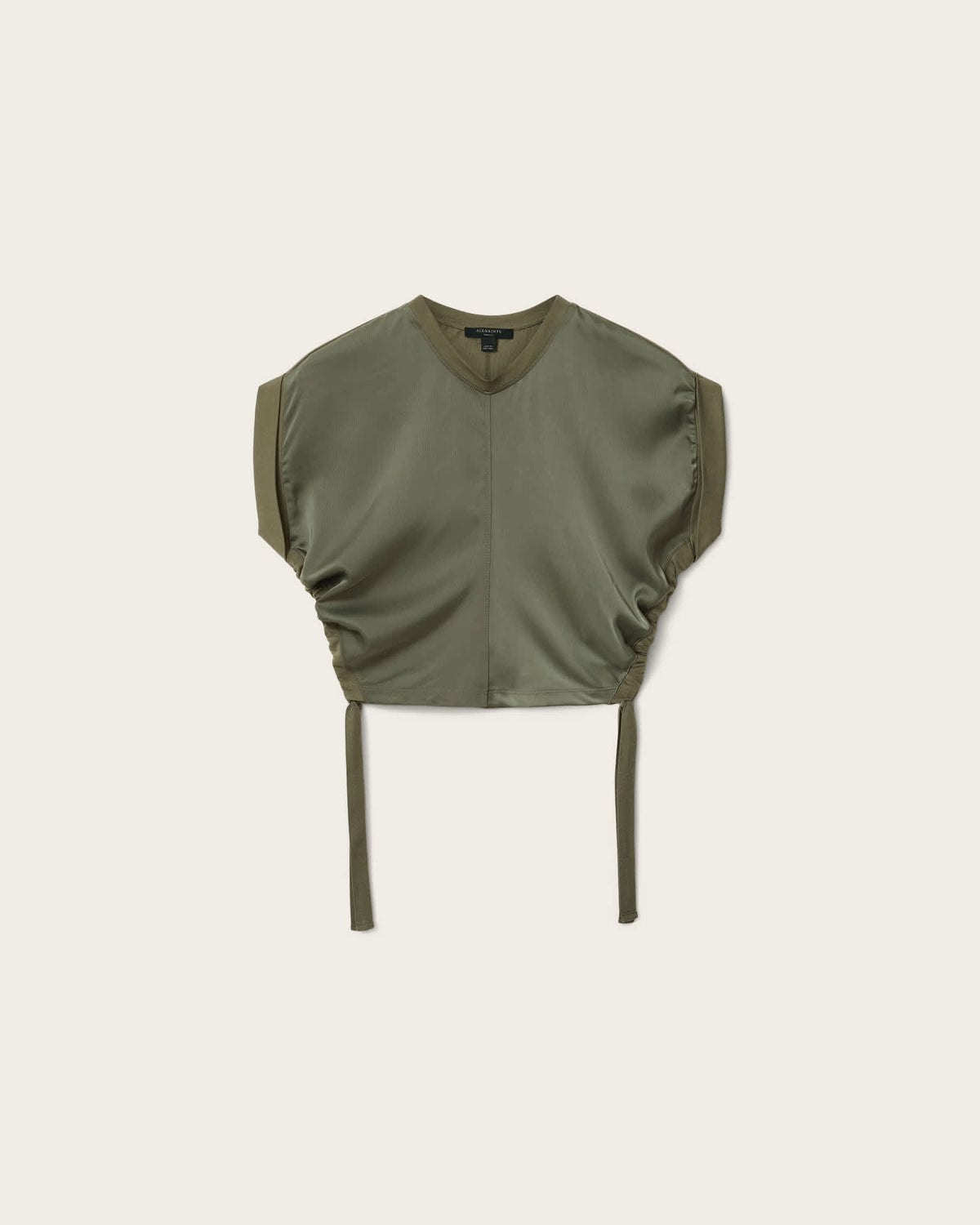 Mira Cropped Satin Drawcord T-Shirt WILD GREEN