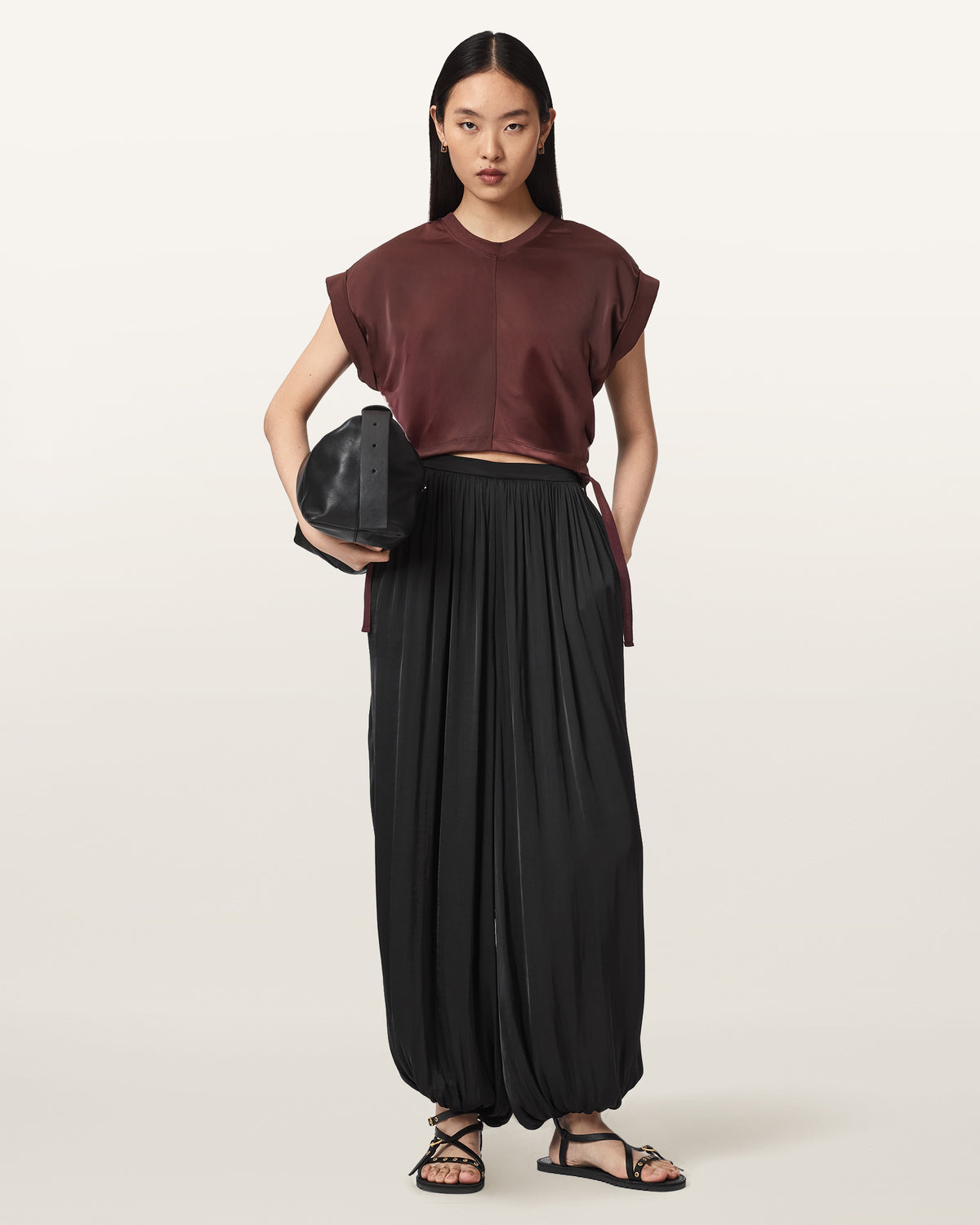 Mira Cropped Satin Drawcord T-Shirt