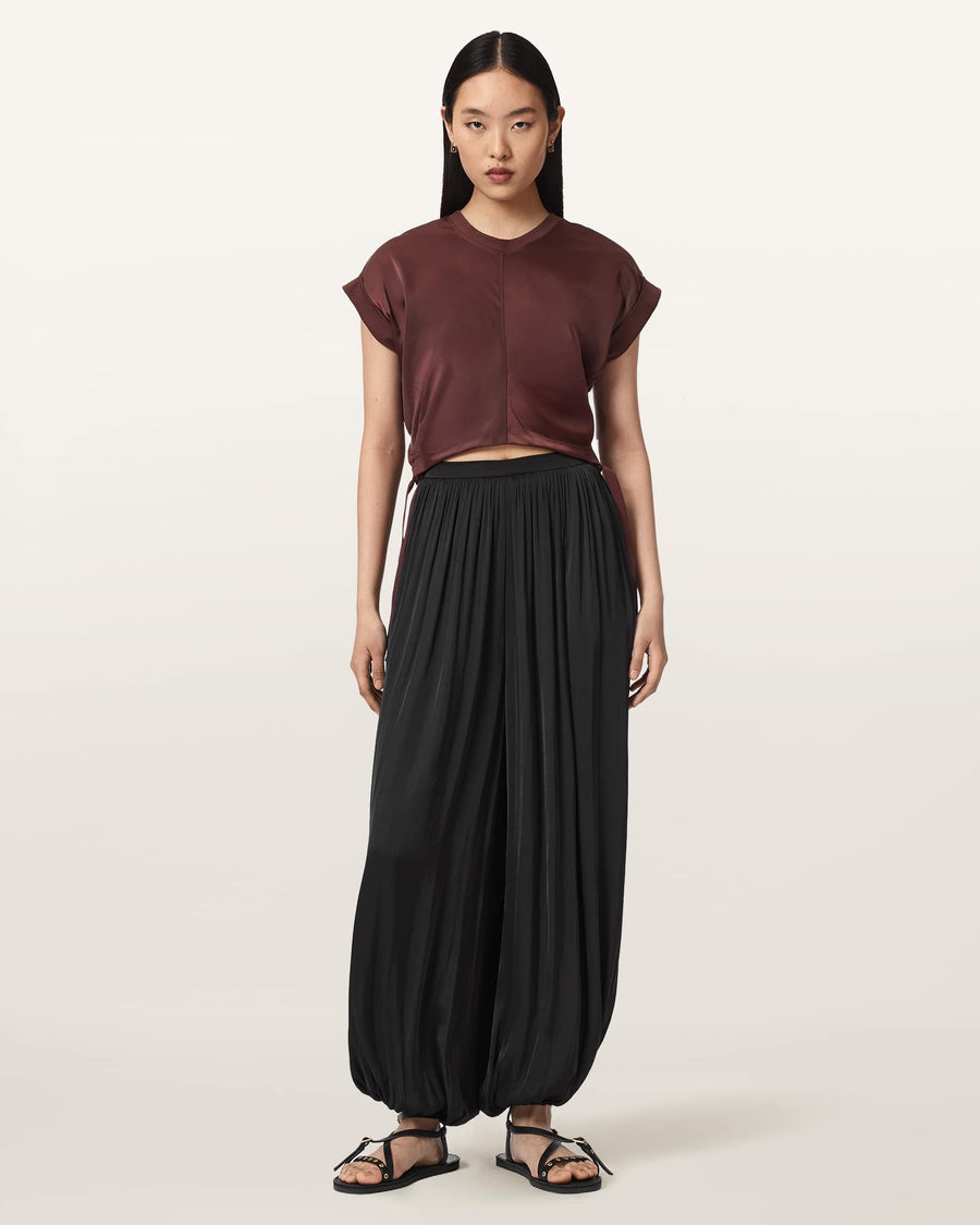 Mira Cropped Satin Drawcord T-Shirt BURNT RED