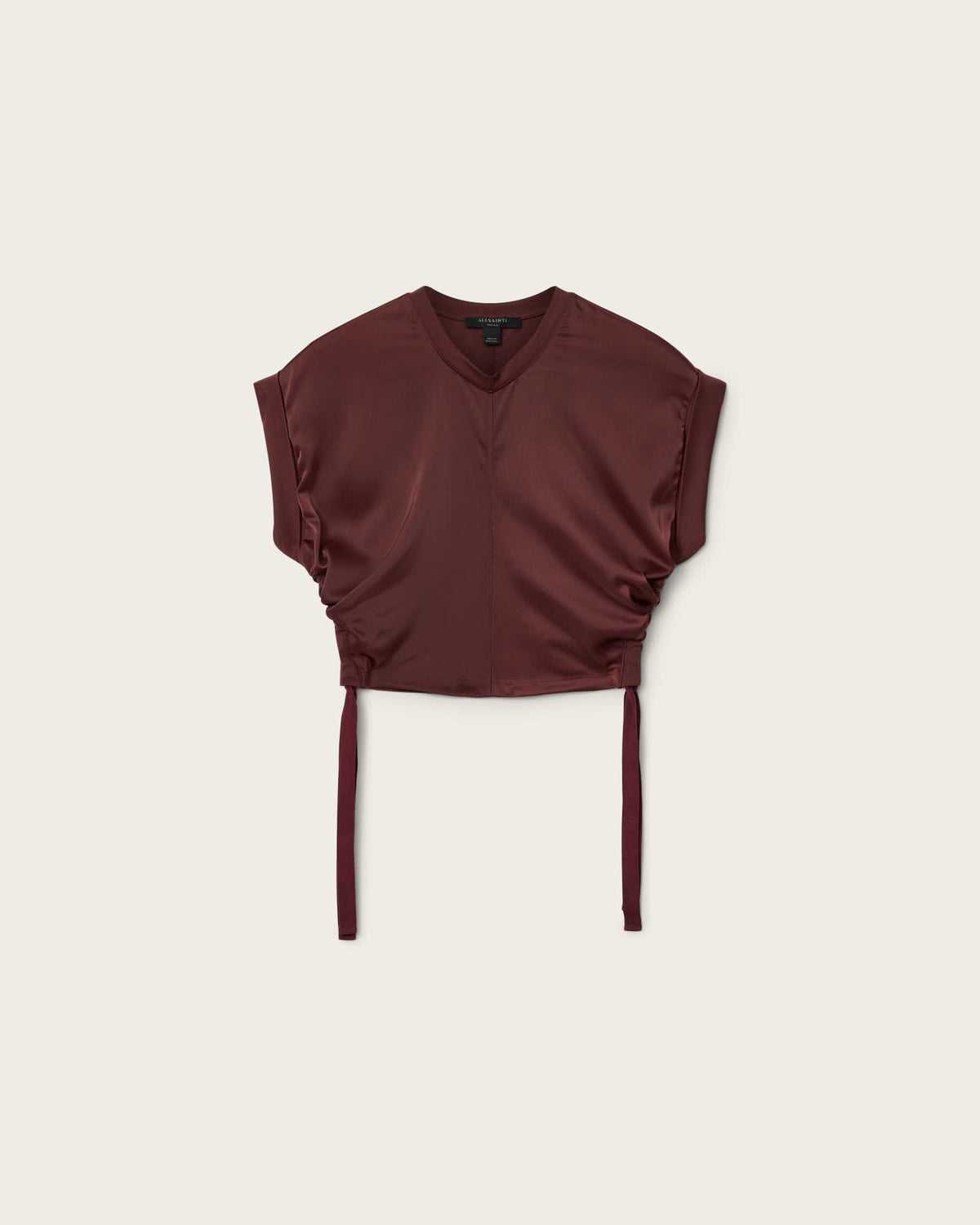 Mira Cropped Satin Drawcord T-Shirt BURNT RED