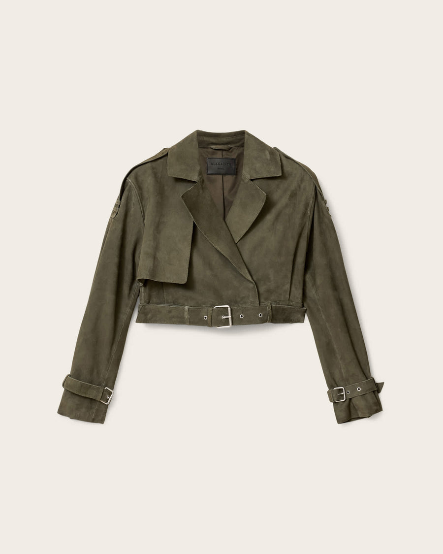 Ophelia Cropped Suede Jacket CALEDONE GREEN