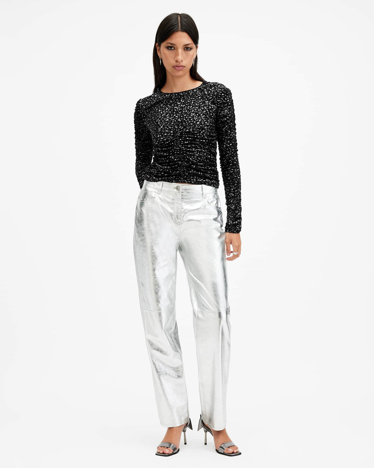 Eris Metallic Leopard Print Top Black