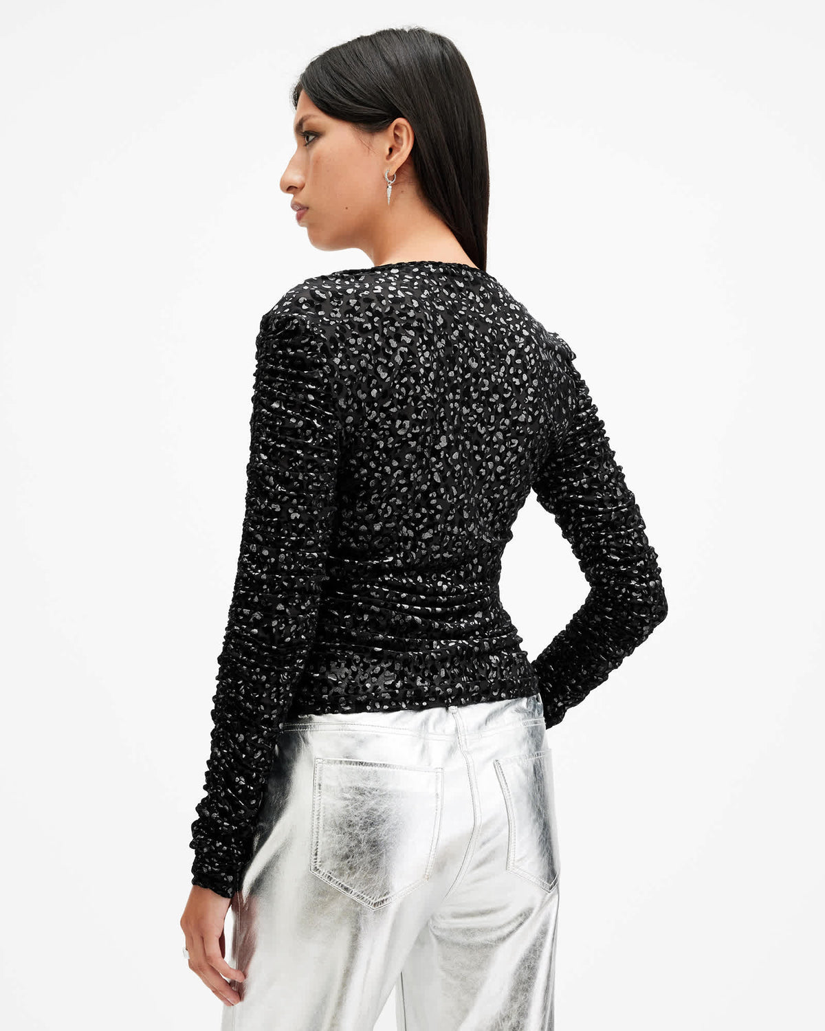 Eris Metallic Leopard Print Top Black