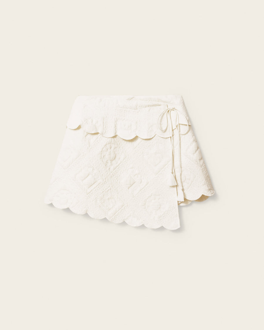 Mona Quilted Asymmetric Mini Skirt Chalk White