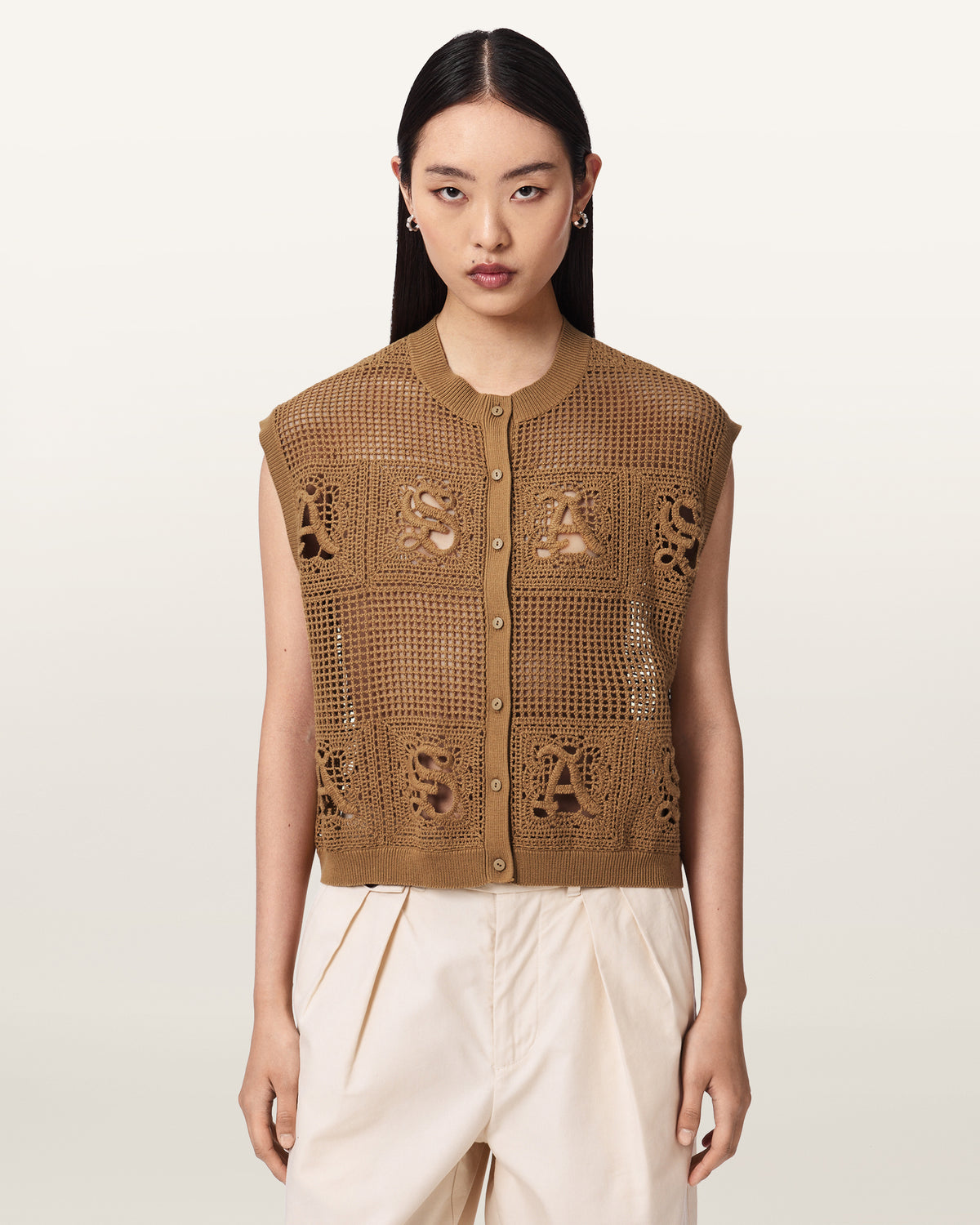 Kyra Open Knit Crochet Cotton Waistcoat