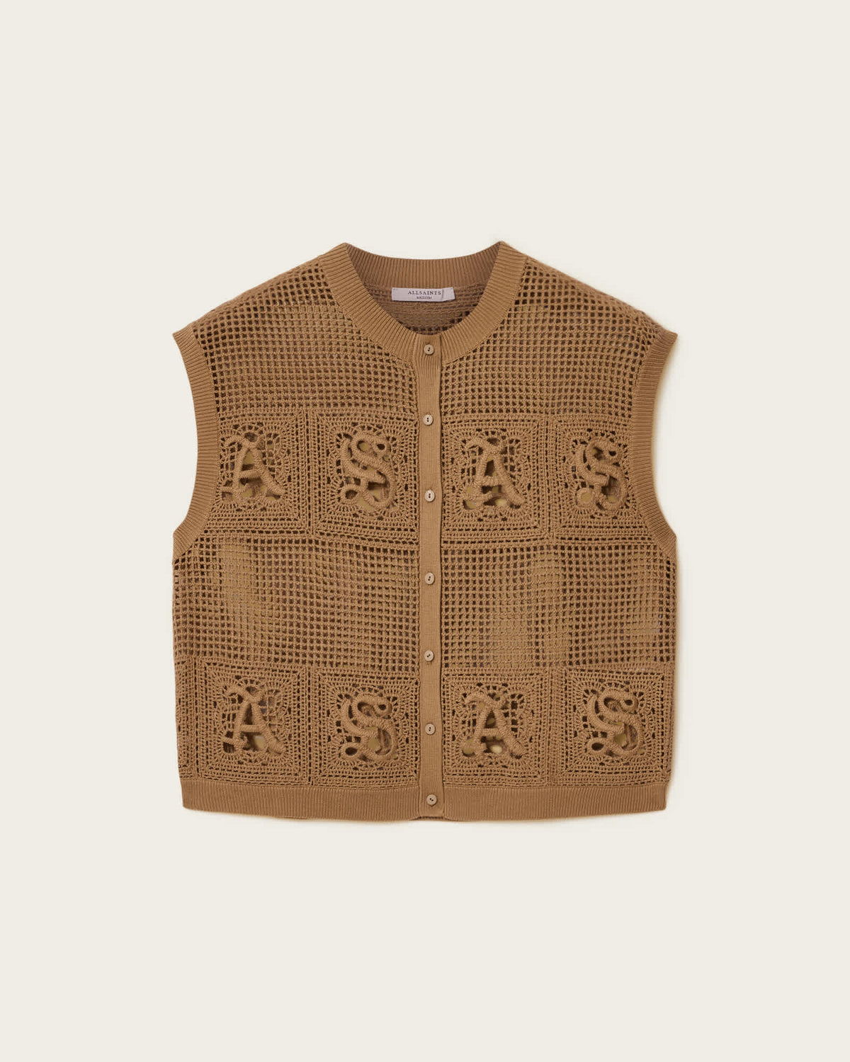 Kyra Open Knit Crochet Cotton Waistcoat PINTO BROWN