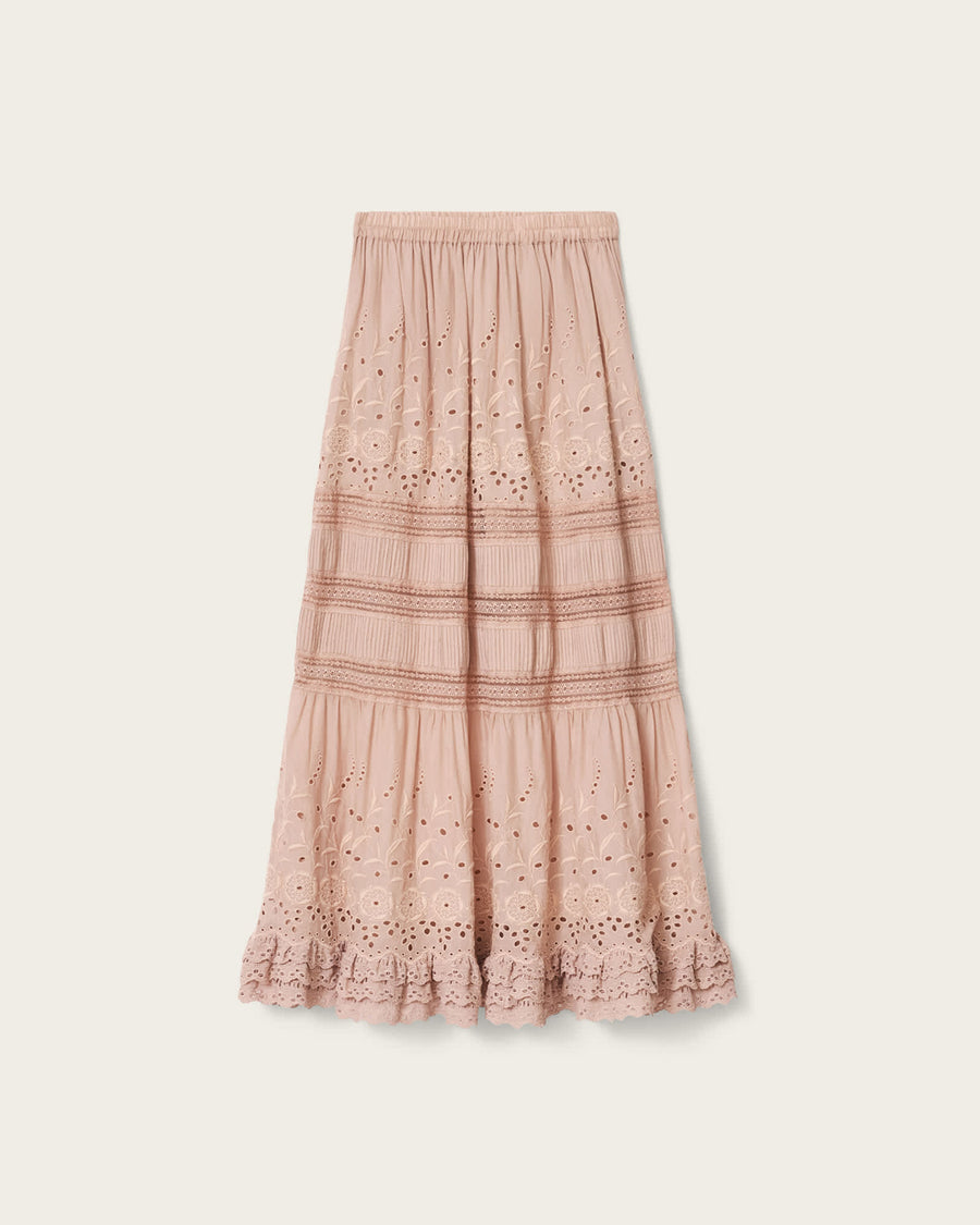 Camille Embroidered Tiered Maxi Skirt PLASTER PINK
