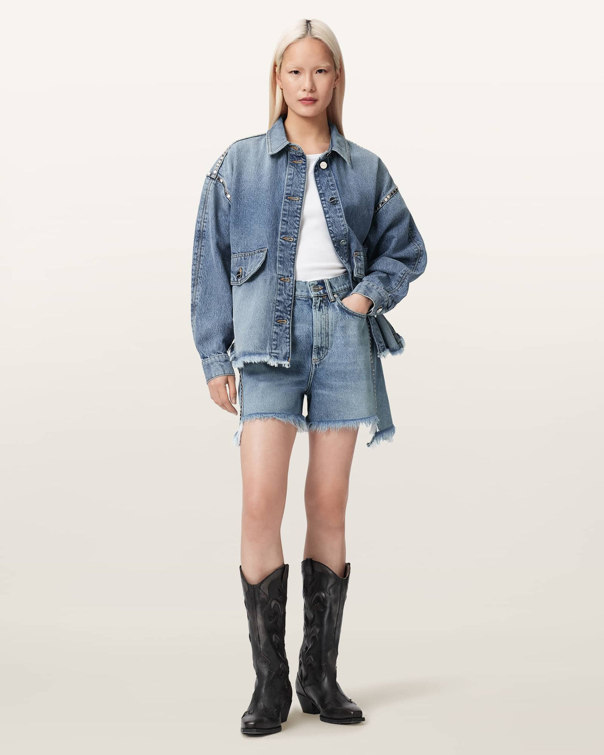 Frankie Studded Denim Shorts Vintage Indigo