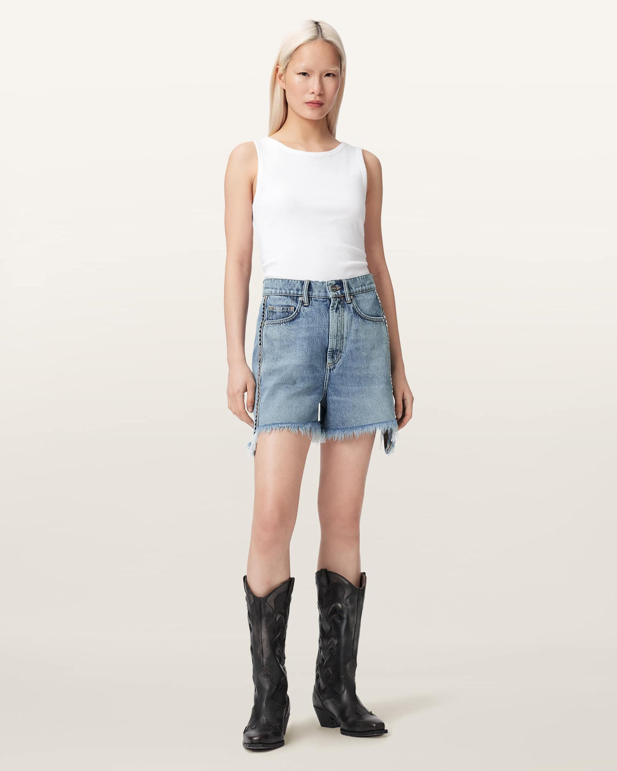 Frankie Studded Denim Shorts Vintage Indigo