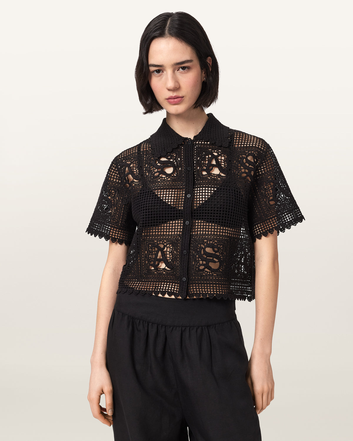 Kyra Crochet Cropped Polo T-Shirt